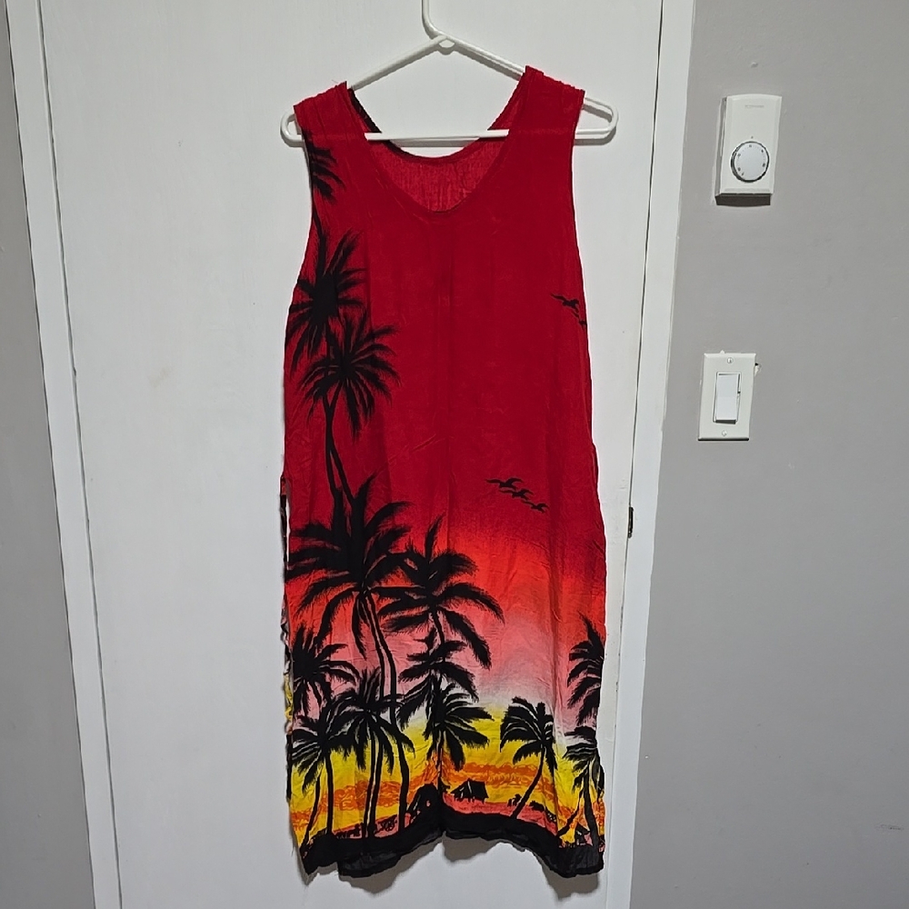 Red and Orange Tropical Sleeveless Dress